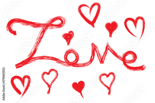 The word love in hand drawn  style love word in red Valentine special