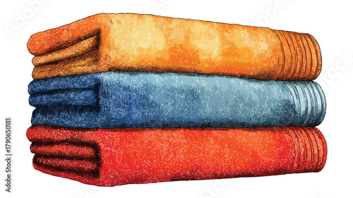 Luxurious Colorful Bath Towels Set in Soft and Textural Orange, Blue, and Red