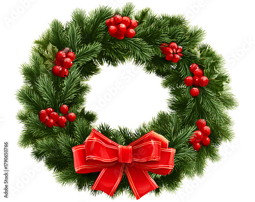Wallpaper Mural Festive fir wreath evergreen foliage berry bow adornment winter season celebration decoration holiday invitation greeting card december Torontodigital.ca
