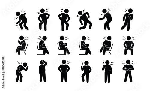 Stick figure pain discomfort poses
