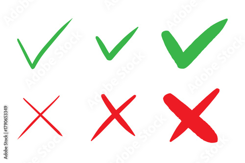 シンプルなチェックマークとバツマークのアイコンセット