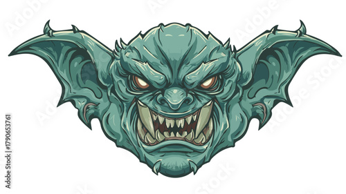 Detailed Fierce Goblin Monster Vector Illustration on White Background