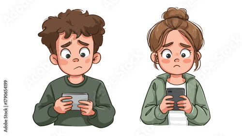 Frustrated Kids with Mobile Phones - Professional Image of Modern Youth Problems