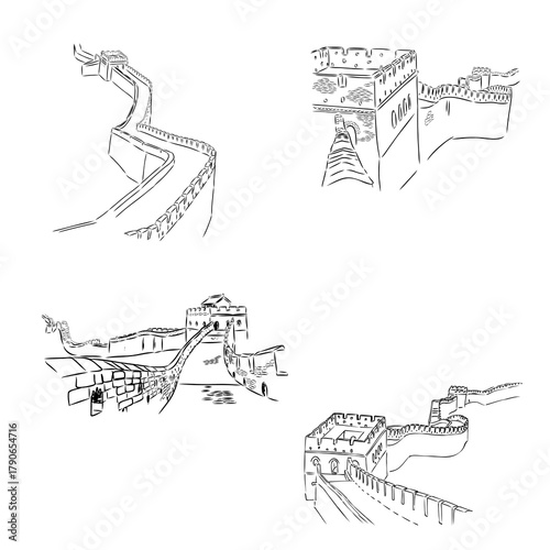 Chinese wall, landmark, vector sketch
