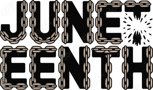 Juneteenth text formed by chains with a broken link