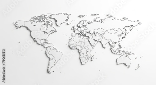 Wallpaper Mural Minimalist world map with white background, showing global connectivity and geography Torontodigital.ca