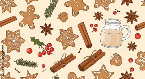 A delightful collection of festive gingerbread cookies and warming spices perfect for holiday baking.