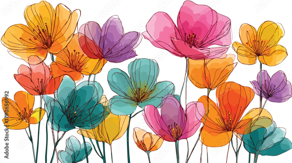 Naklejka premium Vibrant Colorful Flowers on Clean White Background for Spring