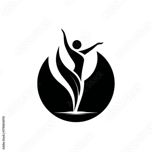 Abstract figure in a circle representing growth movement and well being