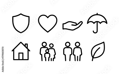 Linear icons: protection, care, family, and sustainability in minimalist design