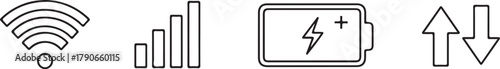 Wireless signal bars battery charge upload download icons wifi symbol signal strength