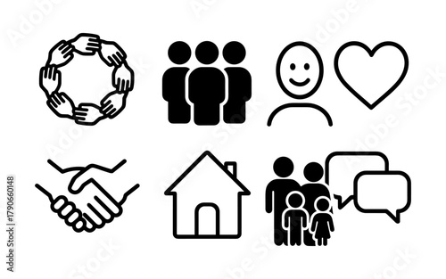 Community and connection icons in black and white
