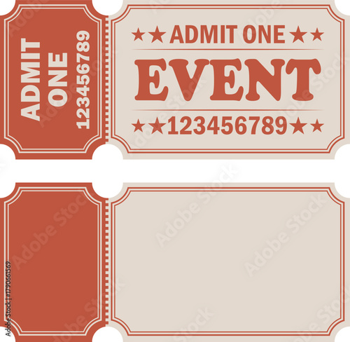 Two vintage admit one event tickets with numbers