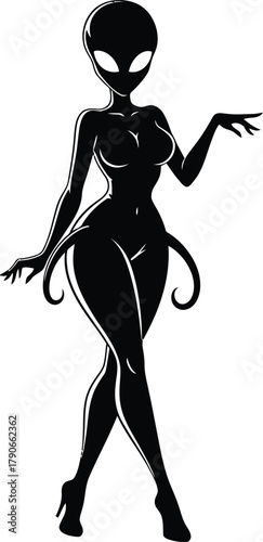 Stylized silhouette of a glamorous female alien with curvy figure and tentacle accents