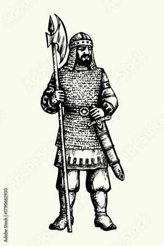 Vector drawing. Old brave warrior