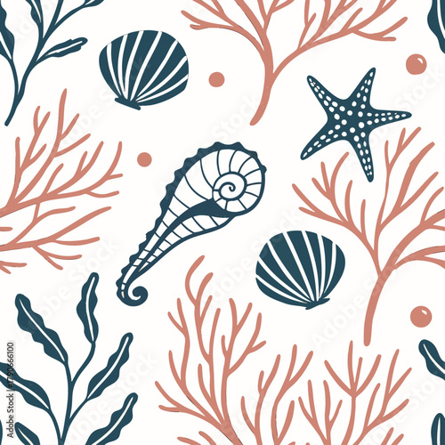 A seamless ocean-themed pattern illustration. Modern abstract design for paper, covers, fabric, interior decor, and other applications.