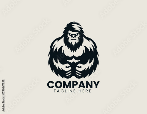 Simple daring angry yeti black vector logo illustration