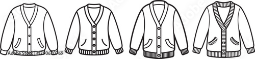 set of cardigan line art, coloring book page line art drawing, vector and illustration