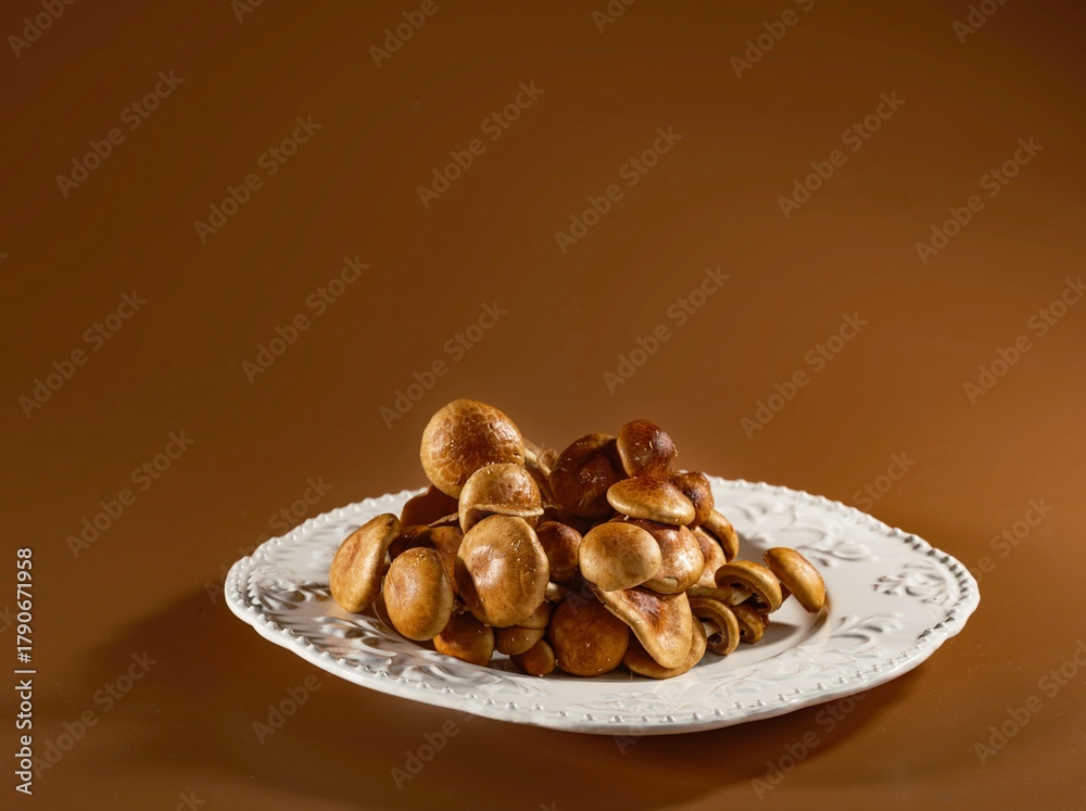 Fototapeta premium Delicious bites of baked snacks rest on a decorative plate, perfect for sharing. This cozy kitchen scene highlights the joy of casual gatherings over tasty treats