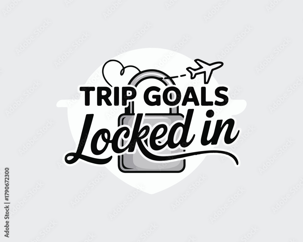 Fototapeta premium Trip goals locked in travel commitment illustration with padlock and plane icon