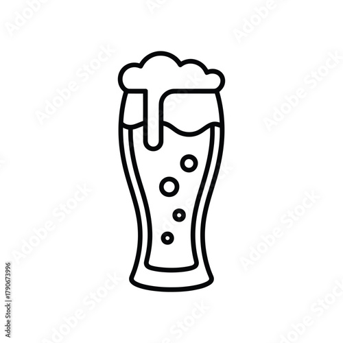 Simple line art illustration of a tall glass of beer with foam