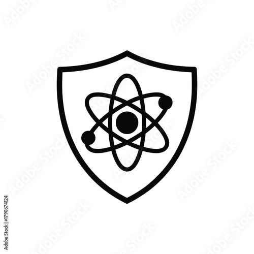 Shield with atom symbol representing science and security