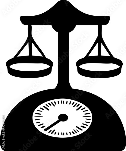 Flat vector icon of a balance scale with a measuring dial on a white background
