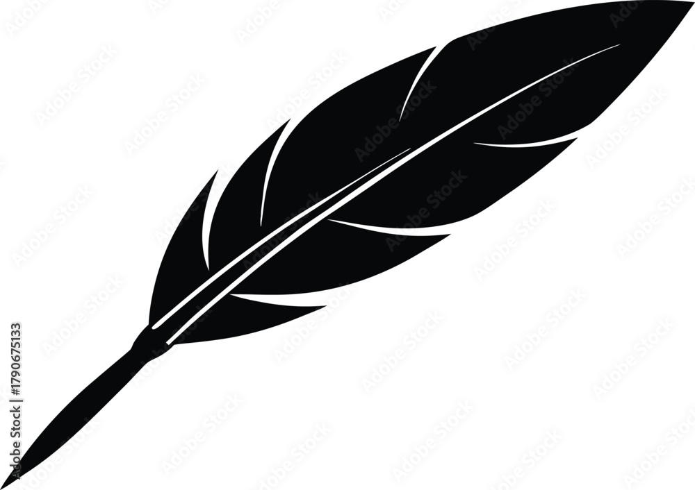 Obraz premium Isolated feather pen icon. Old writing calligraphy tool vector graphic.