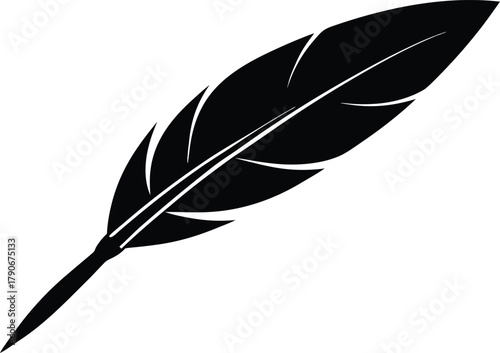 Isolated feather pen icon. Old writing calligraphy tool vector graphic.
