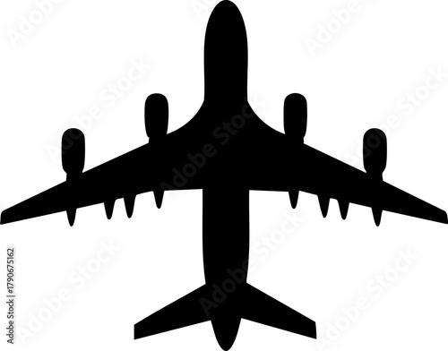 Black vector airplane icon on a white background for transportation design concepts