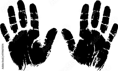Handprints in black ink on a white background representing creativity and personal expression