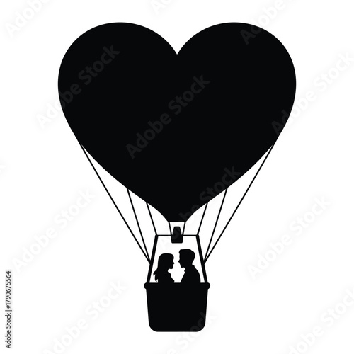 Couple in hot air balloon shaped like a heart