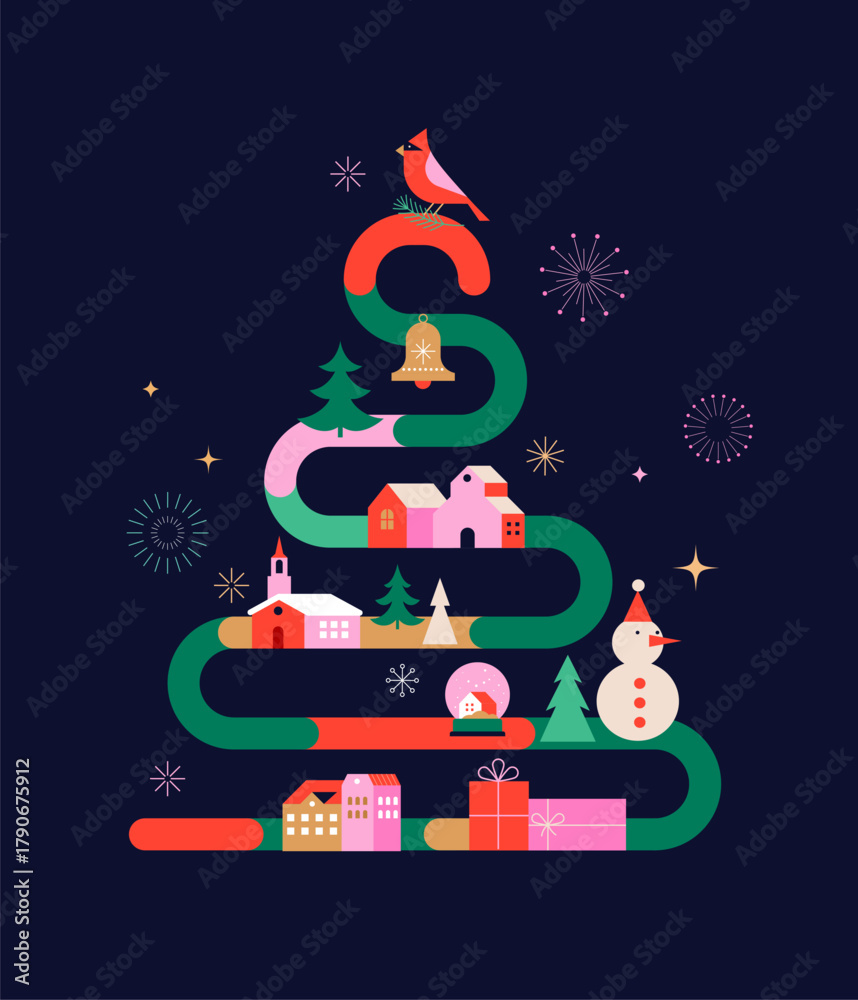 custom made wallpaper toronto digitalMerry Christmas and Happy New Year 2026 template. Christmas tree in modern minimalist geometric style.