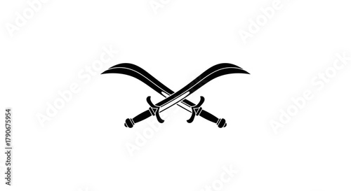 Crossed swords in minimalist black design on white background  