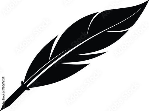 Feather pen silhouette. Vintage writing tool vector icon.