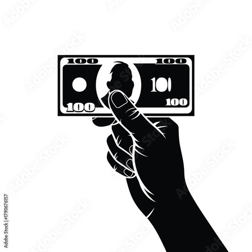 Silhouette of a hand holding a one hundred dollar bill
