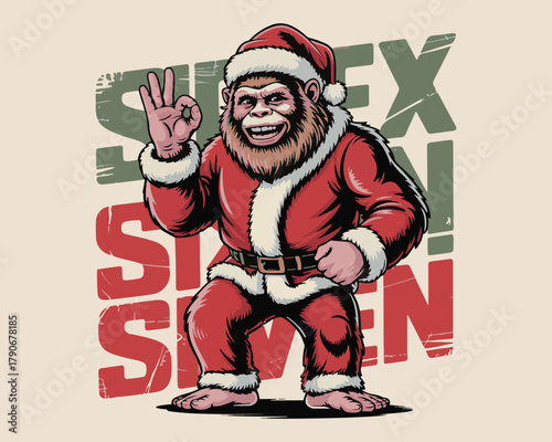 Happy bigfoot santa claus character cartoon illustration making ok gesture