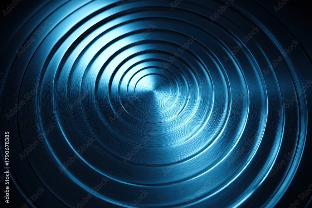 Fototapeta premium Abstract Close-up of Concentric Metal Rings in Blue Tones Industrial Design Detail Macro Shot