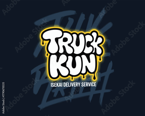 Truck kun isekai delivery service logo design with playful graffiti style
