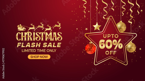 A festive Christmas flash sale ad featuring Holidays It promotes discounts and limited-time offers for holiday shopping.