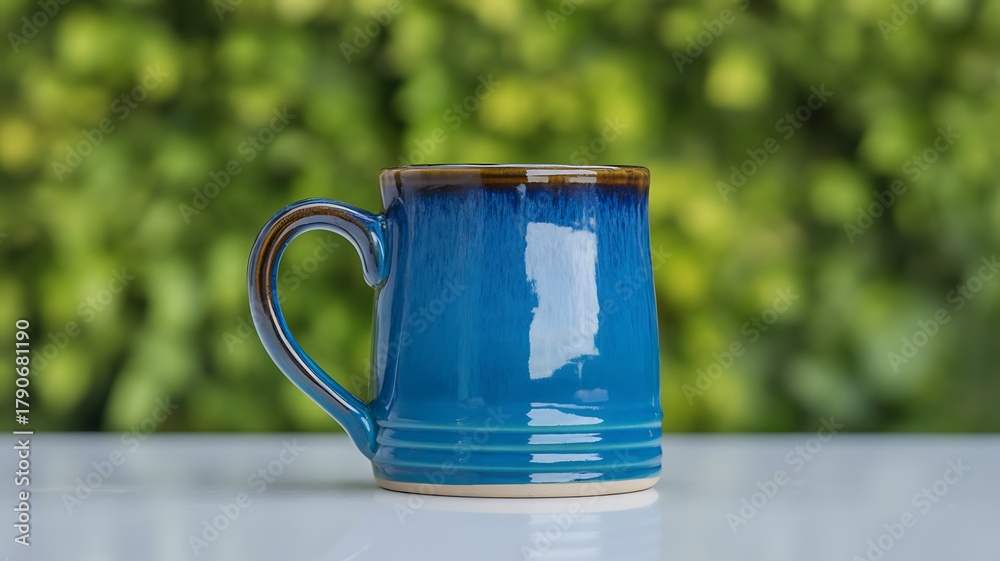 Obraz premium A blue mug on white surface