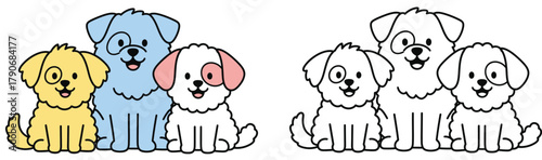 Cute Cartoon Dog Family Illustration - Adorable Puppy Pack Vector Art for Pet Lovers and Children's Designs