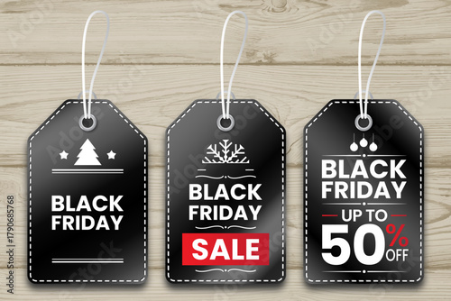 Black Friday set of sale and price tags and labels for shopping and discount design