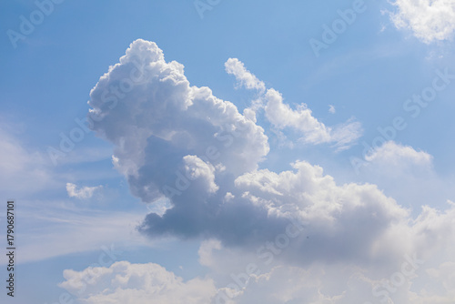 Bright Blue Sky with Soft White Cumulus and Cirrus Clouds