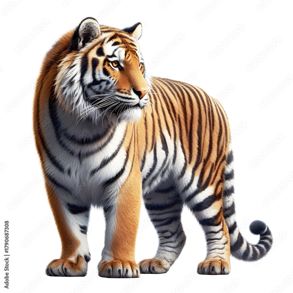 Fototapeta premium Tiger PNG isolated on a Transparent background, Front Side view, tiger standing full body HD image generated by Ai. 
