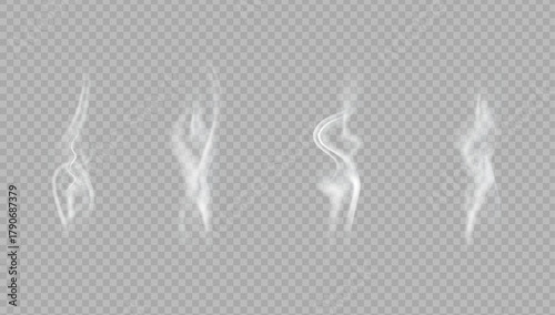 Realistic steam or smoke on hot tea, coffee, food. PNG Stock royalty free.