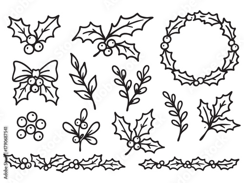 Holly berry icons set, Chritmas logo wirh holly berries
