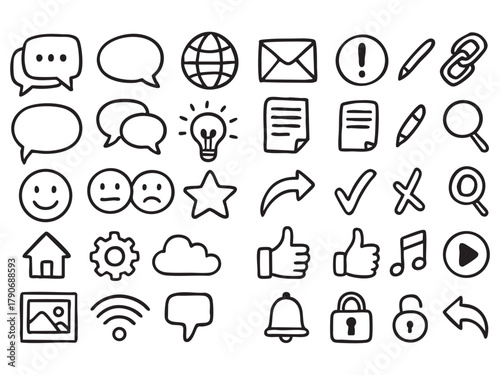 Emoji internet sketch icon set.