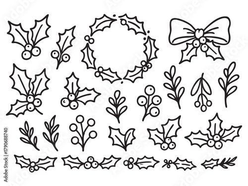 Holly berry icons set, Chritmas logo wirh holly berries
