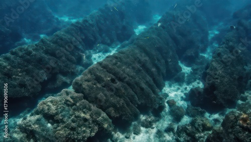 Fototapeta Naklejka Na Ścianę i Meble -  Underwater coral reef formation with diverse marine life ecosystem.